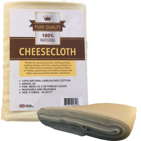Cheesecloth - Unbleached Natural Cotton Cloth - Best Grade 60 for Cooking Food, Making Cheese, Straining Nut Milks, Basting Turkey - 5 Sq Yards from Pure Quality - Washable and Reusable Strainer